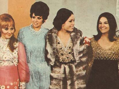Massiel amb les quatre guanyadores d'Eurovisió 1969. A la seva esquerra, la cantant Salomé.