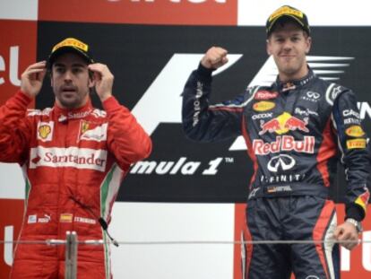 Alonso, Vettel y Webber, en el podio de Buddh.