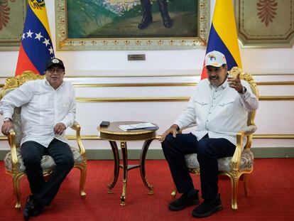 El presidente de Colombia, Gustavo Petro, se reúne con el de Venezuela, Nicolás Maduro, en el Palacio de Miraflores, en Caracas.