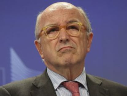 El comisario europeo de Competencia, Joaquín Almunia, el pasado martes en rueda de prensa.