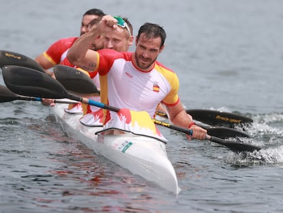 Saúl Craviotto, Marcus Walz, Carlos Arévalo y Rodrigo Germade tras conseguir la medalla de plata.