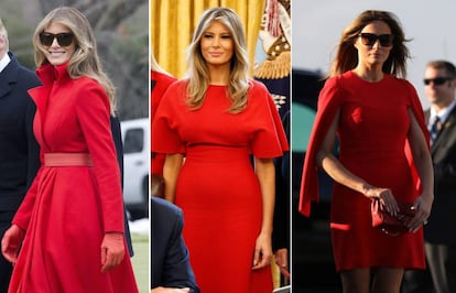 De izquierda a derecha: Melania Trump el 3 de marzo, el 28 y el 3 de febrero.