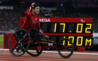 El atleta Raymond Martin en la prueba de los 100m T52