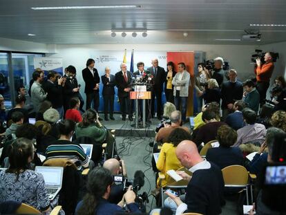 L'ex-president de la Generalitat Carles Puigdemont en una roda de premsa a Brussel·les.