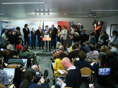 El expresidente de la Generalitat Carles Puigdemont en una rueda de prensa en Bruselas.