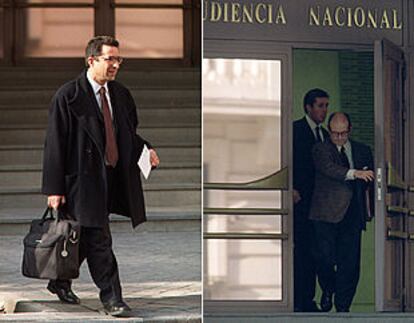 Los magistrados Juan José López Ortega, a la izquierda, y Carlos Ollero, a la salida de la Audiencia.