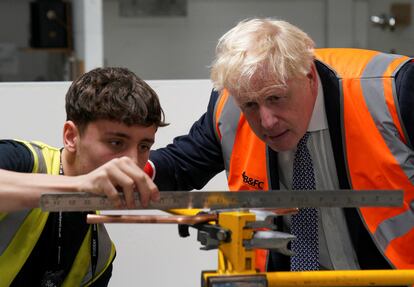 Boris Johnson, este jueves, en una escuela de formación técnica en Blackpool