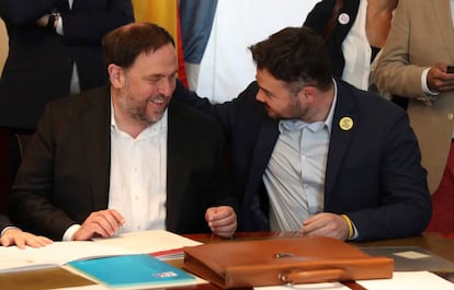 Oriol Junqueras amb Gabriel Rufián durant els tràmits a la Cambra baixa.