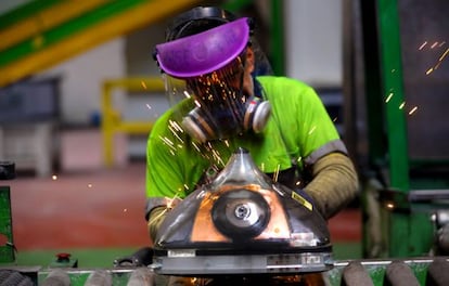 A worker at a recycling plant outside Madrid.