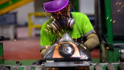 A worker at a recycling plant outside Madrid.