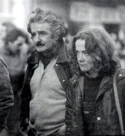José Mujica y su esposa Lucía Topolansky durante el funeral de Raúl Sendic, el 7 de mayo de 1989. 