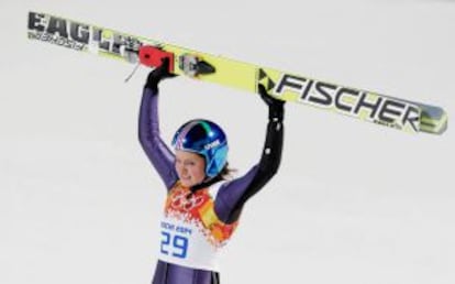 Carina Vogt celebra su victoria en Sochi 2014.