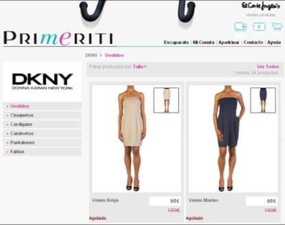 Imagen de la web de Primeriti, el 'outlet' online de El Corte Inglés.