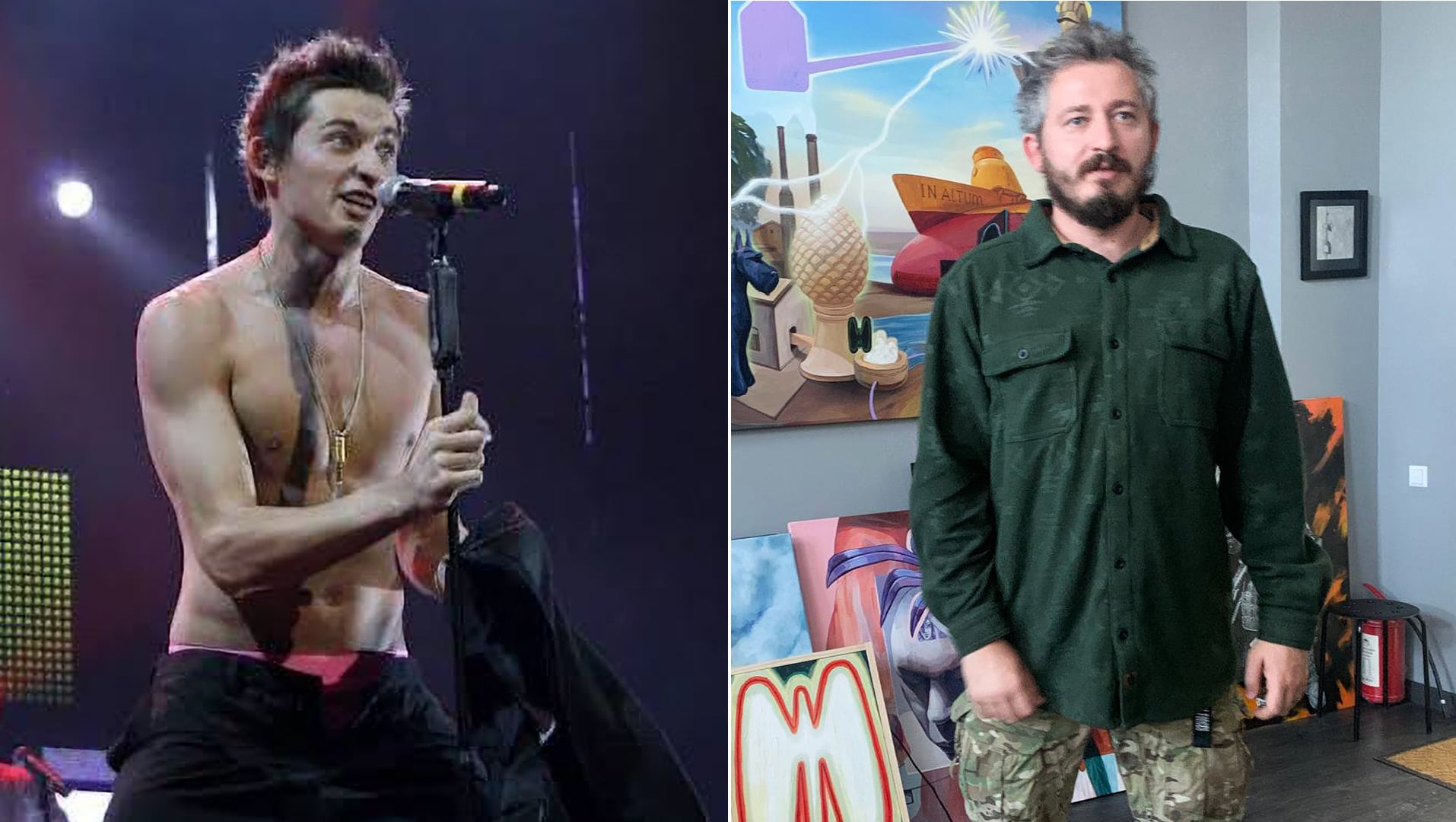 Mikolay Serga, en un concierto antes de la guerra y este martes, en Kiev.