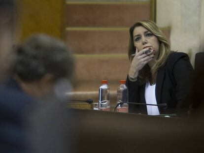 La Presidenta de la Junta de Andaluc&iacute;a, Susana D&iacute;az, durante la sesi&oacute;n de control del Parlamento de Andaluz.