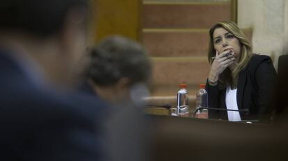 La Presidenta de la Junta de Andaluc&iacute;a, Susana D&iacute;az, durante la sesi&oacute;n de control del Parlamento de Andaluz.