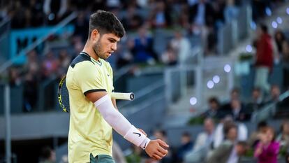 Carlos Alcaraz, durante el partido del miércoles contra Rublev.