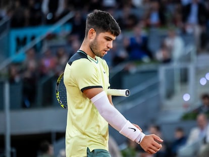 Carlos Alcaraz, durante el partido del miércoles contra Rublev.