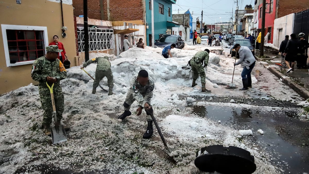 The streets of Puebla, coated in ice after a powerful hailstorm