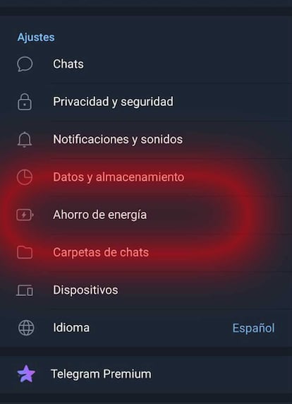 Modo ahorro Telegram