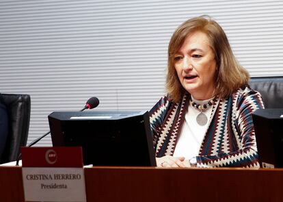 La presidenta de la Autoridad Independiente de Responsabilidad Fiscal (AIReF), Cristina Herrero, este miércoles.