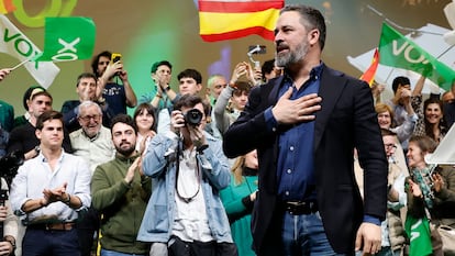 El líder de Vox, Santiago Abascal, el pasado 27 de enero, tras su proclamación como presidente del partido hasta 2028.