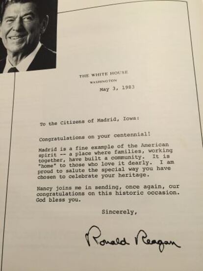 Carta del expresidente Ronald Reagan a los ciudadanos de Madrid.