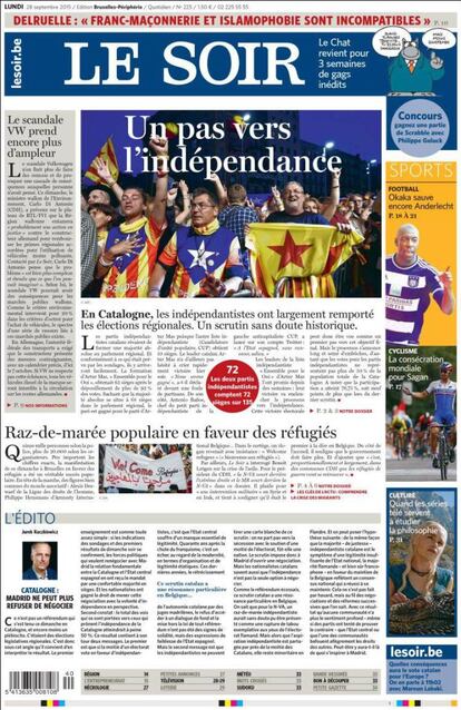 El diari belga 'Le Soir' obre la seva edició amb el titular 'Un pas cap a la independència'.