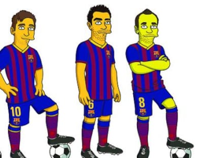 Os personagens de Neymar, Messi, Xavi e Iniesta.