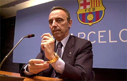 Joan Gaspart, presidente del Barcelona, en una conferencia de prensa.