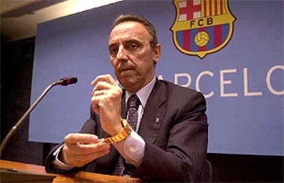 Joan Gaspart, presidente del Barcelona, en una conferencia de prensa.