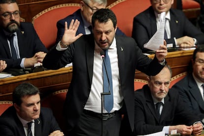 Matteo Salvini, de la Liga, en una intervención en el Senado italiano en febrero del año pasado.