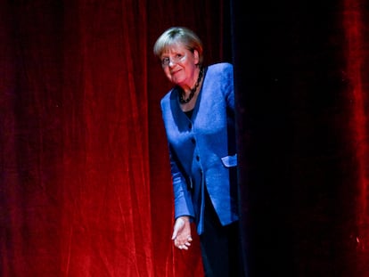 Merkel en el Berliner Ensemble, este martes en Berlín