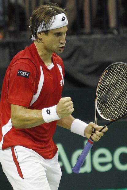 David Ferrer, en un momento del partido contra Andy Roddick.