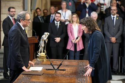 Quim Torra junto a la nueva consellera de Agricultura, Ganadería, Pesca y Alimentación, Teresa Jordá.