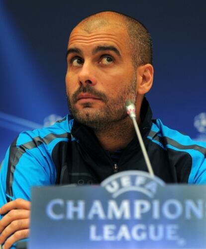 Pep Guardiola, durante la rueda de prensa prevía al Shakhtar de Liga de Campeones.