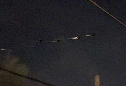 This image from video provided by Jaime Hernandez shows streaks of light travelling across the sky over the Sacramento, Calif., area on Friday night, March 17, 2023.