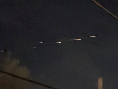 This image from video provided by Jaime Hernandez shows streaks of light travelling across the sky over the Sacramento, Calif., area on Friday night, March 17, 2023.