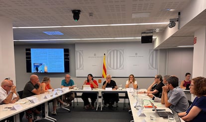 La delegada territorial en Lleida, Núria Gil, en una reunión con las organizaciones del sector agrario tras la muerte de un temporero. 