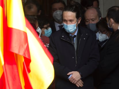 El vicepresidente Pablo Iglesias, este domingo, en el acto de aniversario de la Constitución.