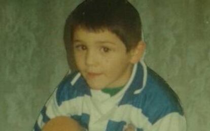 Lucas Pérez con la camiseta del Deportivo cuando era niño.