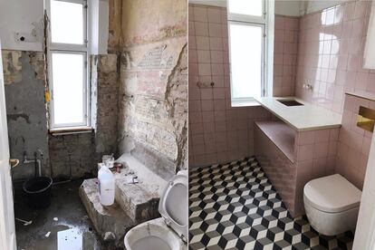 El antes y el después del baño (patrocinado) de Pernille Teisbaek.