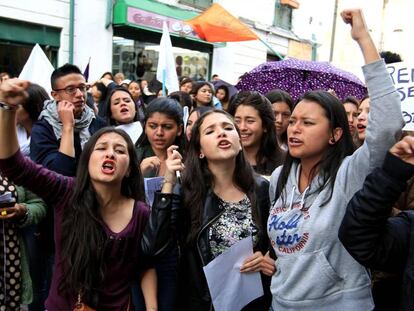 Women protest the murder of Rosa Elvira Cely in Bogota.