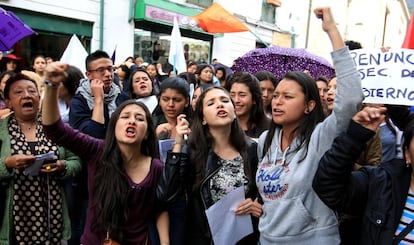 Women protest the murder of Rosa Elvira Cely in Bogota.