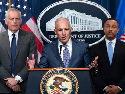 Assistant Attorney General Matthew Olsen of the Justice Department's National Security Division speaks during a news conference at the Department of Justice in Washington, on May 16, 2023.