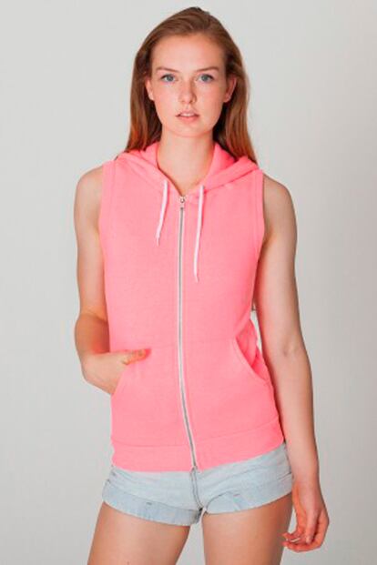 Sudadera unisex sin mangas, con cremallera, de color rosa chicle. De American Apparel. (42 euros).