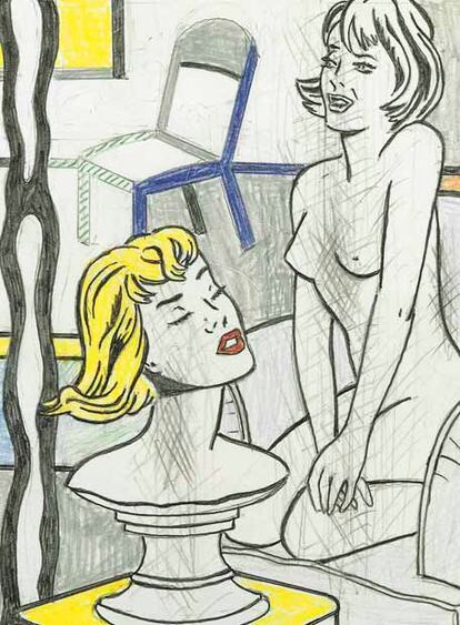 "Es un hecho generalmente reconocido que entender la pintura a través de las palabras supone una gran dificultad", escribía Lichtenstein allá por 1949. 'Desnudo con busto - dibujo para cuadro', de 1995.