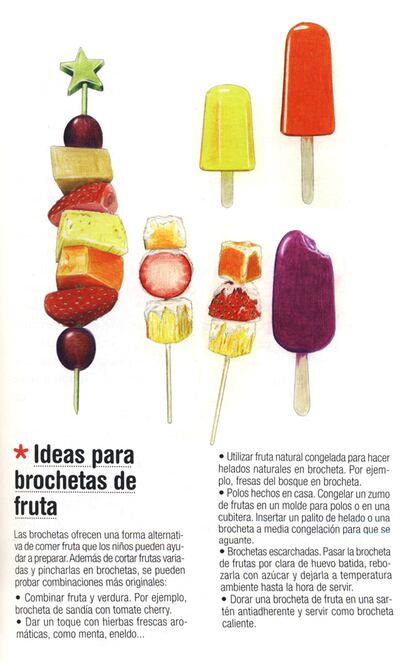 Ideas para brochetas de frutas del libro 'La cocina de la salud".