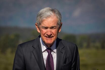 El presidente de la Reserva Federal, Jerome Powell durante el simposio de política económica de Jackson Hole 2025 del Banco de la Reserva Federal de Kansas City, este viernes.