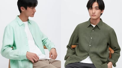 Esta camisa de lino para hombre está disponible en una decena de colores.  UNIQLO.